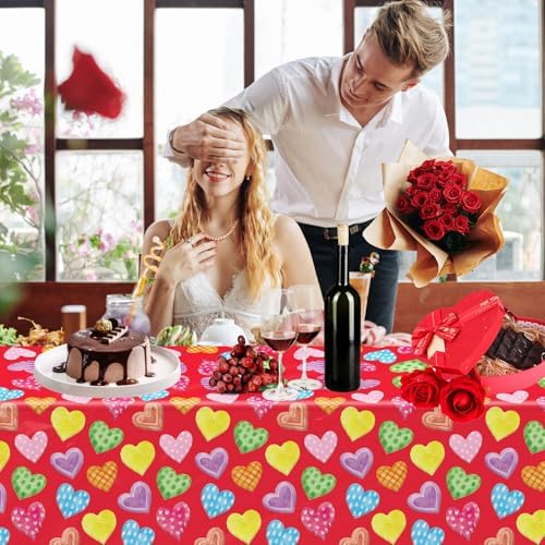 4 Pack Red Heart Tablecloths for Wedding Day 51x86in