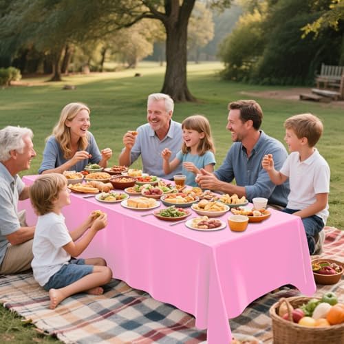 CXPSINC 2 Pack Pink Plastic Tablecloths 54x108 Inches