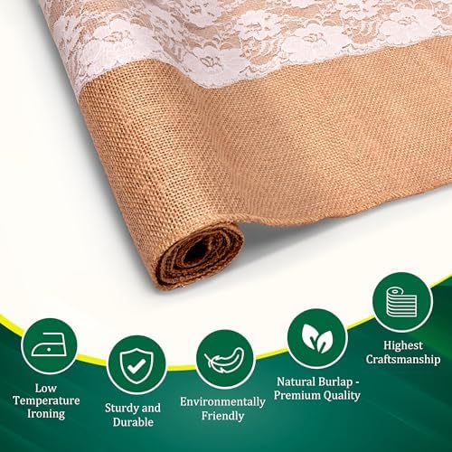 Elegant Burlap Lace Table Runner Pack of 3 14x72