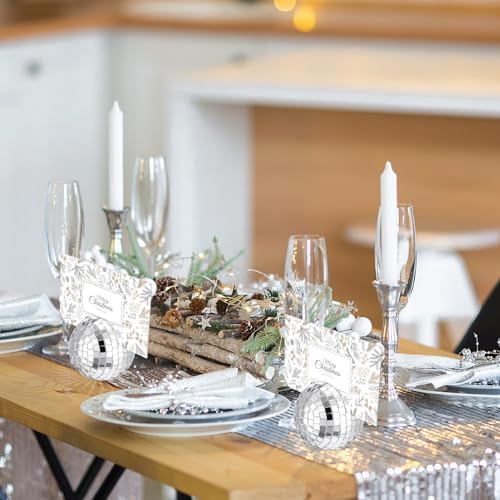 12 Pcs Silver Disco Ball Place Card Holders for Wedding Party