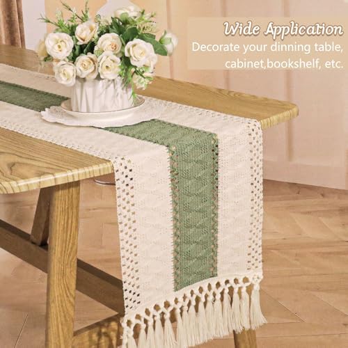 4 Piece Boho Table Runner with Tassels Rustic Farmhouse Decor