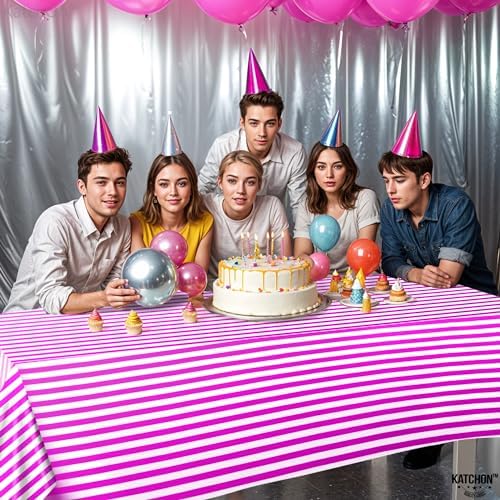 KatchOn 4 Pack Hot Pink and Silver Tablecloths 108x54 Inch