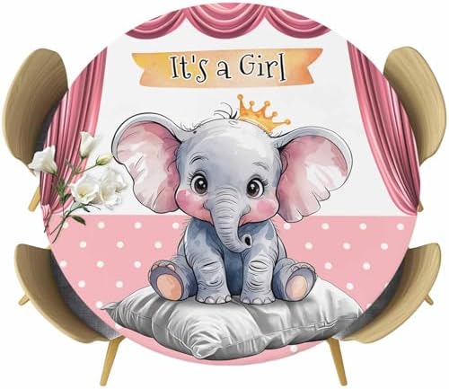 Pink Elephant Tablecloth with Elastic Cover for 36-44 Inch Tables