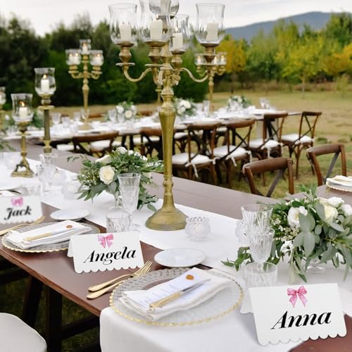 80Pcs Pink Bow Place Cards for Wedding and Party Use