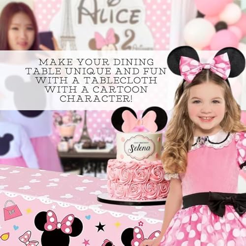 6PCS Pink Birthday Tablecloth Set 108x54 Inch Rectangle Disposable for Girls Party
