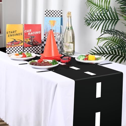 Preboun 12 Pcs Plastic Checkered Table Runner Race Track Theme