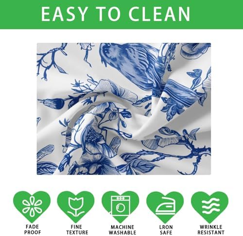 XCHI Blue and White Porcelain Birds Flowers Tablecloth 60x84 Inch