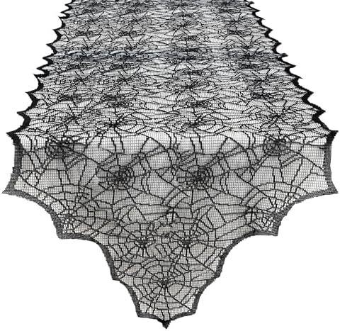Black Lace Spider Webs Table Runner - 18x72 Inches Halloween Decor