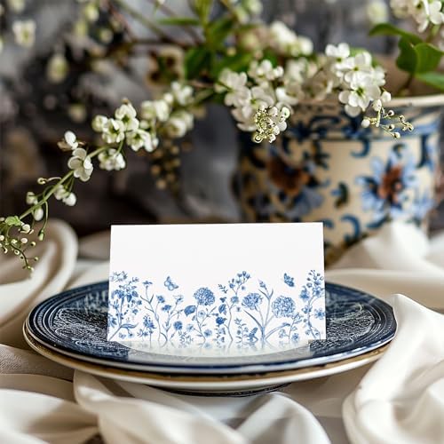 Whaline 100 Pcs Blue Floral Place Cards