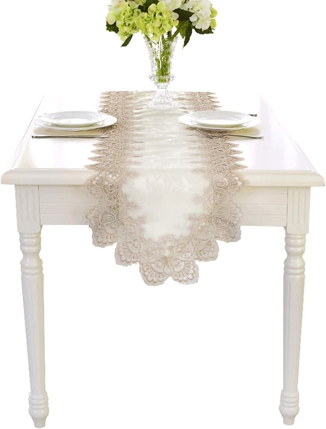Stfery Beige Triangle Lace Table Runner 16x112 Inches
