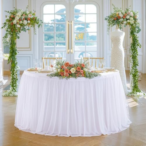 Suppromo White Round Tulle Tablecloths 72 Inch
