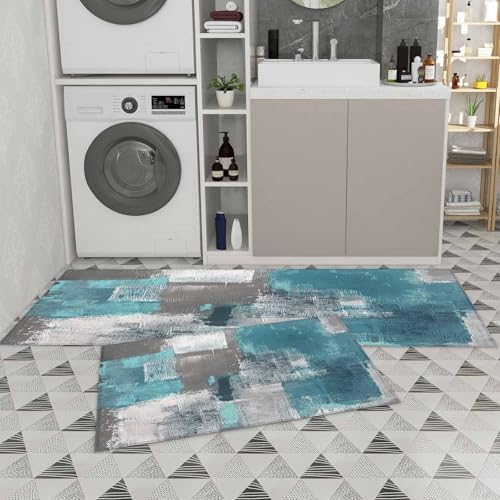 Libaoge Teal Kitchen Rugs and Mats Set of 2