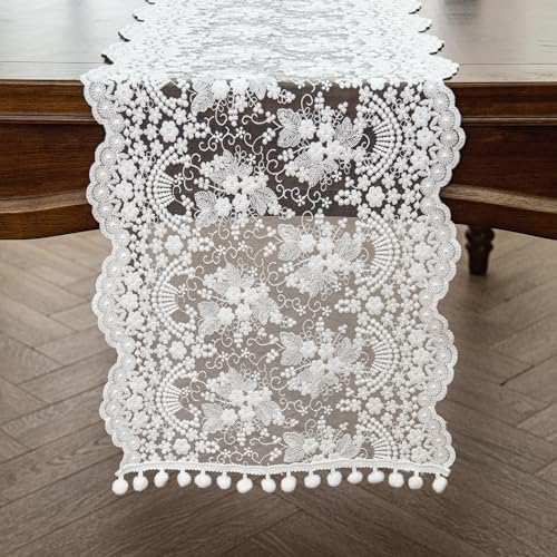 Joyfol Day White Lace Table Runner 14x36 Inch