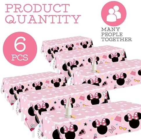 6PCS Pink Birthday Tablecloth Set 108x54 Inch Rectangle Disposable for Girls Party