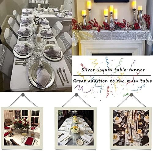 Silver Sequin Table Runner 2 Pack 12x72 Glitter Linen Runner