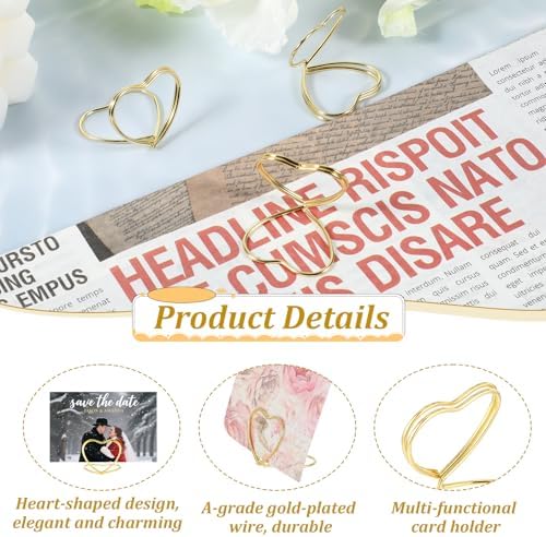 32Pcs Heart Shape Table Number Place Card Holders Gold
