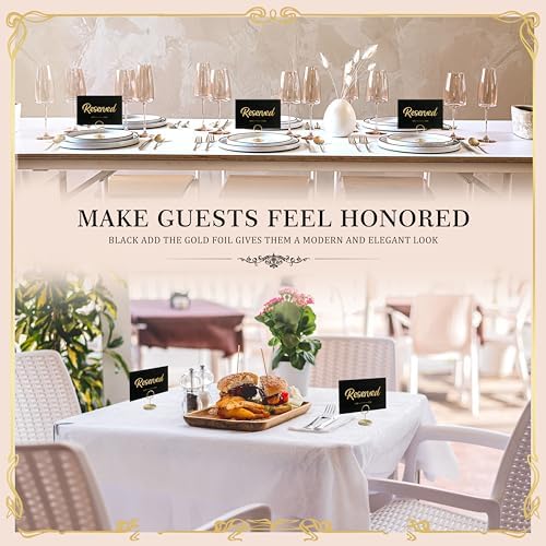 12 Pack Gold Reserved Table Signs with Stand and White Cards
