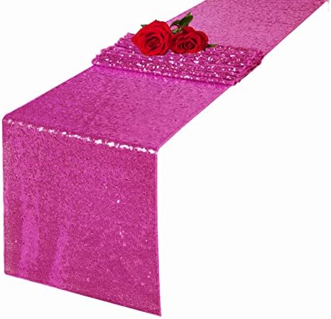 Charoama Fushia Sequin Table Runner 12x72 Inch