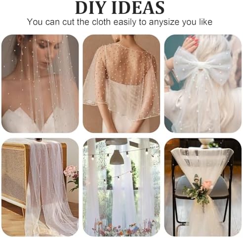 Set of 2 White Chiffon Table Runners with Glitter Sequins and Pearls