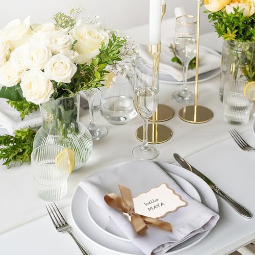 200 Pcs Scallop Name Place Cards with Ribbon for Weddings