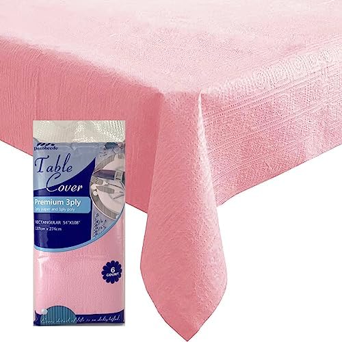 6 Pack Pink Disposable Tablecloth for Rectangle Tables 54x108 Inch Party Cover