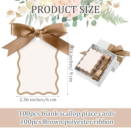 200 Pcs Scallop Name Place Cards with Ribbon for Weddings