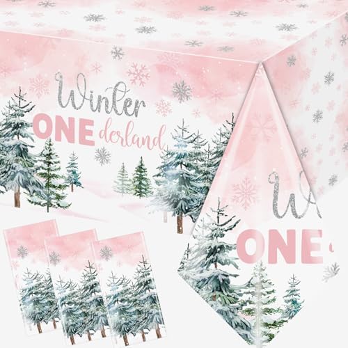3 Pieces Winter Wonderland Birthday Tablecloth Set
