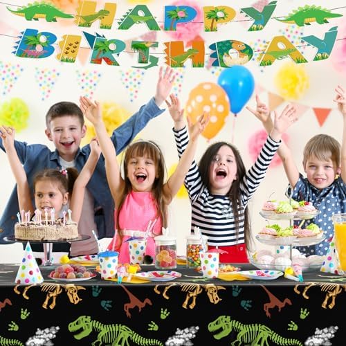 4-Pack Dinosaur Tablecloth for Kids Birthday Party Decorations
