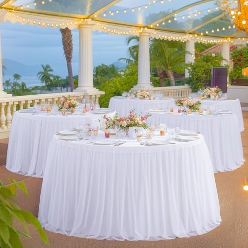 Suppromo White Round Tulle Tablecloths 72 Inch