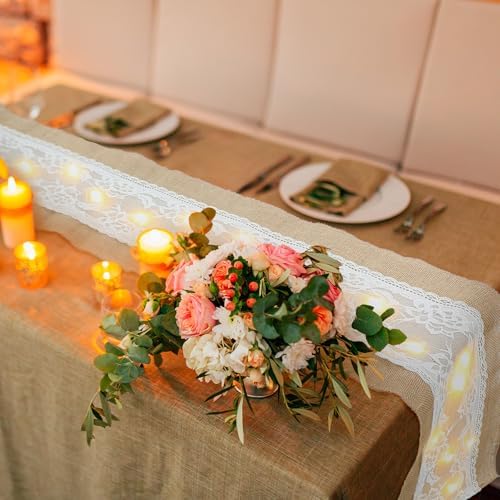 Xinnun 6 Pack Burlap Table Runner with LED Lights