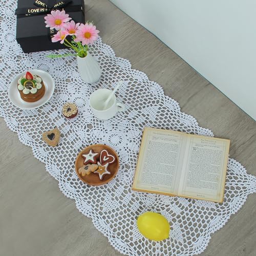 Kilofly Handmade Crochet Lace Table Runner 15x36 Inch White