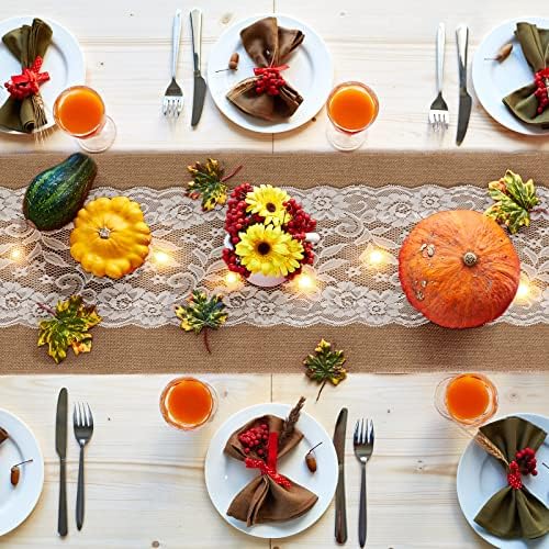 Tudomro 6 Pcs Burlap Table Runner with LED Lights 12x108 Inches