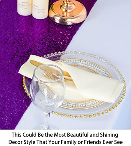 ShiDianYi Purple Glitter Sequin Table Runners 10PCS