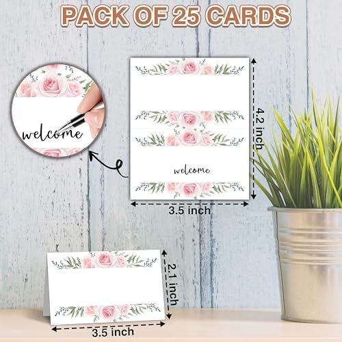 Blush Pink Floral Table Place Cards 25PCS Folded