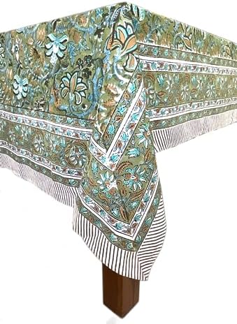 ATOSII Eden Green 100 Cotton Boho Square Tablecloth 60x60 Inches