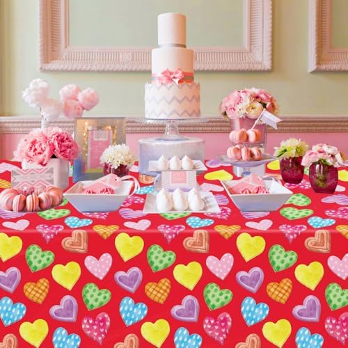 4 Pack Red Heart Tablecloths for Wedding Day 51x86in