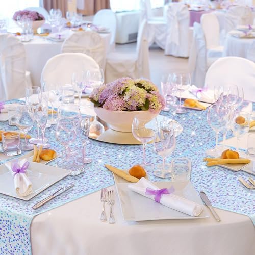 6 Pcs Iridescent Sequin Table Runner Blue 12x72 Inch