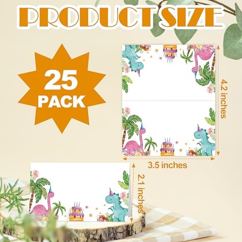 Dinosaur Place Cards for Birthday Party Baby Shower Gender Reveal 25 Pack