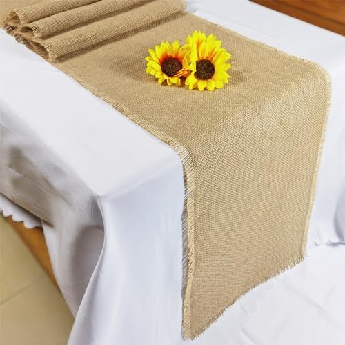 6 Pack 13 x 72 Inch Tassel Burlap Table Runners