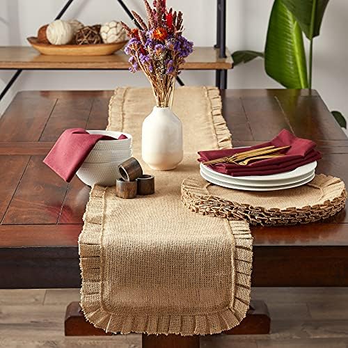 DII Jute Burlap Table Runner 14x108 with Ruffle Trim