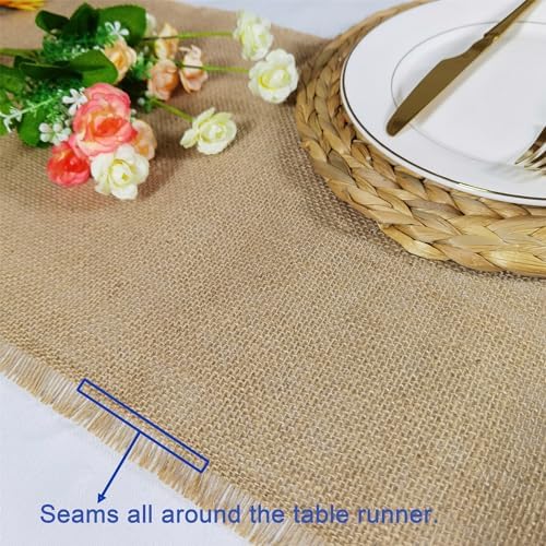 6 Pack 13 x 72 Inch Tassel Burlap Table Runners