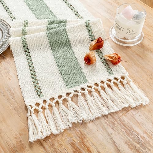 Fancy Homi Sage Green Macrame Table Runner 48 Inches