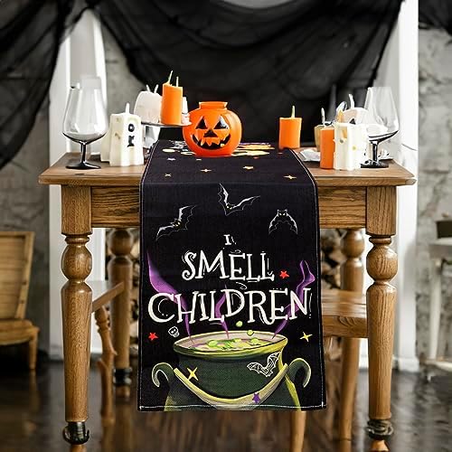 Halloween Table Runner Hocus Pocus Burlap 13x72 Inches