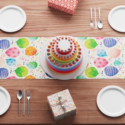 XCHI Colorful Balloons Confetti Stars Table Runner