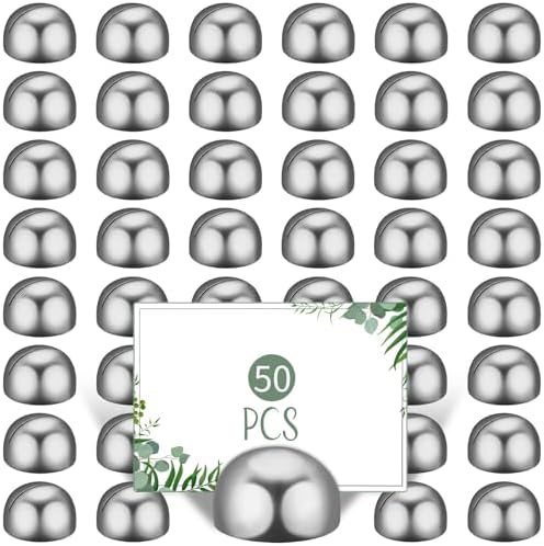 Geyoga 50 Pcs Silver Round Place Card Holders