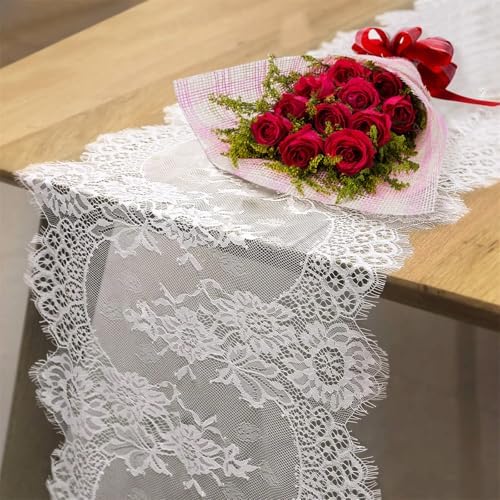 White Lace Table Runner 14x118 Inch for Weddings and Parties