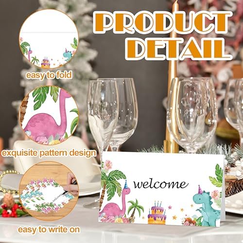 Dinosaur Place Cards for Birthday Party Baby Shower Gender Reveal 25 Pack