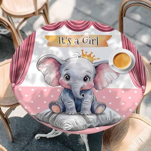 Pink Elephant Tablecloth with Elastic Cover for 36-44 Inch Tables