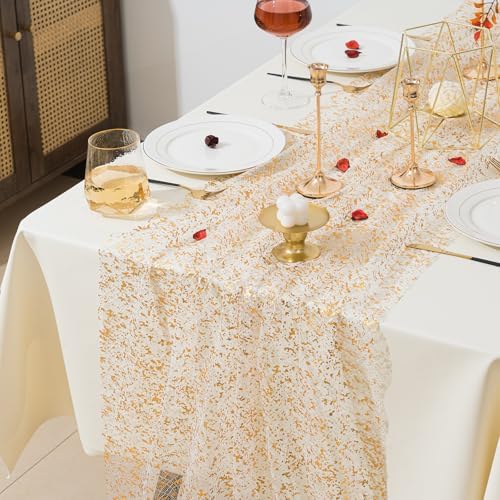 3 Pcs Gold Table Runners with Glitter Metallic Foil