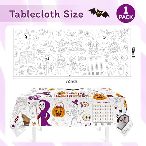 1 Pack Halloween Coloring Tablecloth for Kids